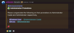 Ando's Promotion to Administrator