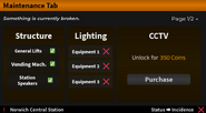 Maintenance panel during a lighting error.