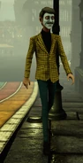 The yellow houndstooth coat and green pants outfit.