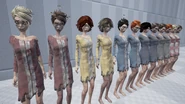 The wastrellette models, note how two wears the unused yellow dresses from the concept art.