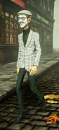 The white houndstooth coat and green pants outfit.
