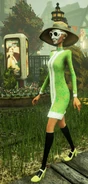 The yellowish-green dress.