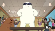 Ice Bear is posing and standing on the table.