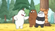 Ice Bear is talking to the Grizzly and Panda.