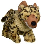 The hyena plush, showing a "ring" around the eyes.