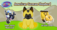The American German Shepherd with it's Puppy Patrol Motorcycle and it's Off Duty-Donut