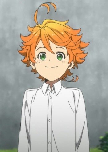 sleepy-rat261: Emma, from The Promised Neverland anime, she has short red  hair, long sleeve white shirt