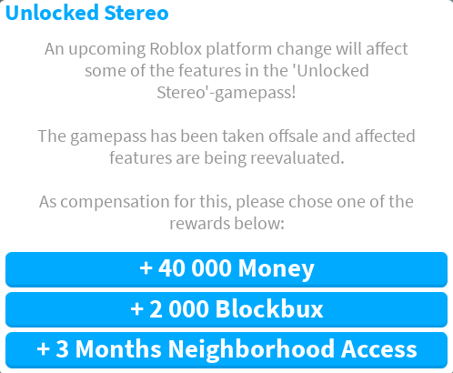 Bloxburg Headlines on Instagram: If you purchased the Unlocked Stereo game  pass you are now able to choose from these three options. This comes after  the game pass was made off-sale. (See