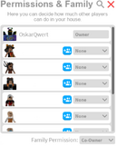 Permissions and Family menu GUI with new features such as add to family and family permissions