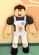 Tom wearing the Blox Burger uniform