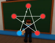 Writing on the chalkboard.