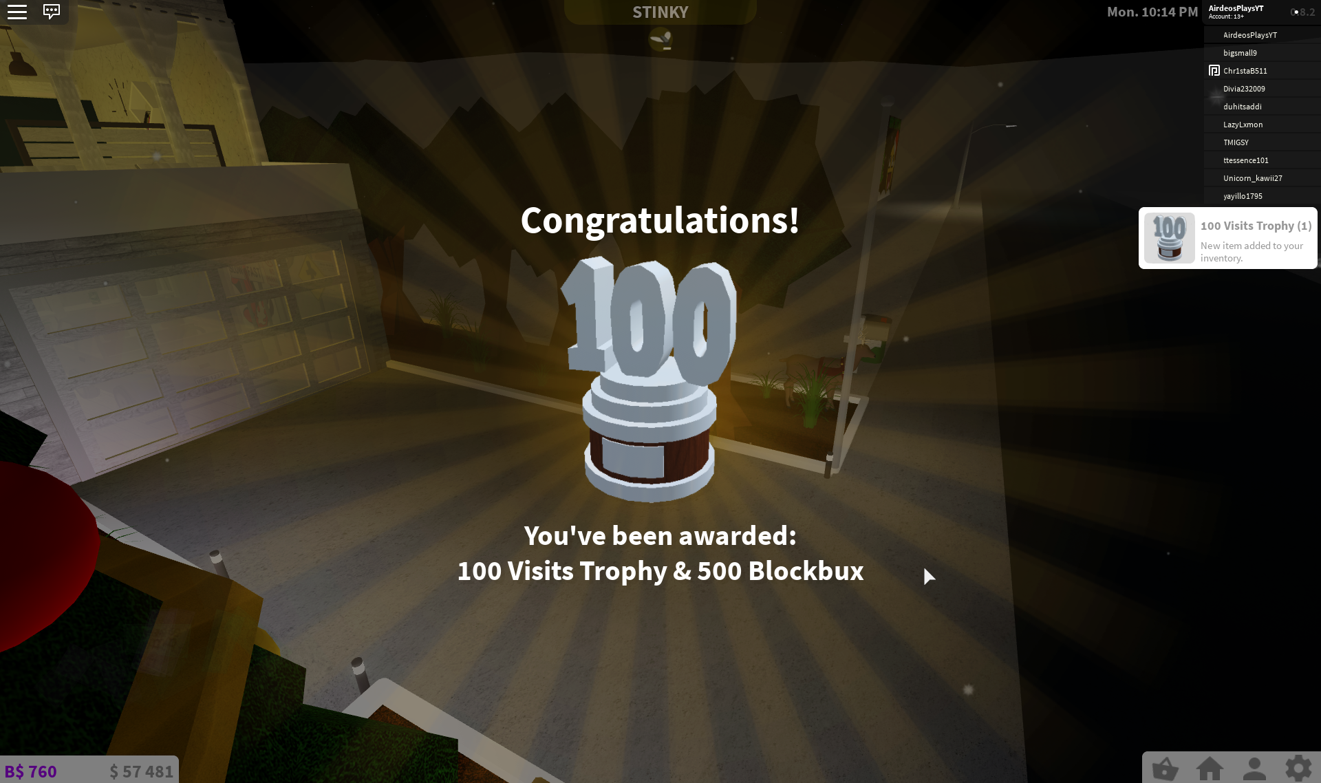 100 Visits Trophy Welcome To Bloxburg Wiki Fandom - how much robux is 100k in bloxburg