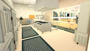 The cafeteria kitchen.