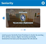 Information on leveling up seniority.