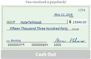 A work paycheck.