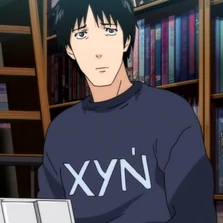 Satou wearing a dark blue sweatshirt with "ХУŃ" in episode 20.