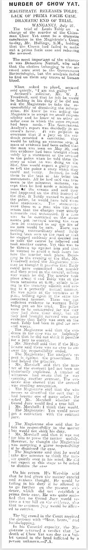 Murder of Chow Yat. Gisborne Times, 22 July 1922