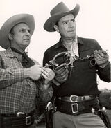 Jackie Coogan (as Stoney Crockett) and Russell Hayden (as Pat Gallagher) in Cowboy G-Men