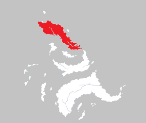 In het rood het eiland Walano in de Zomereilanden.