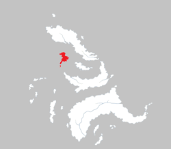 In het rood de locatie van het eiland Koj.