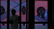 Hector opening a door, the Shōgunworld logo clearly visible on the glass panes