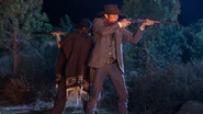 Marti and Teddy Flood aiming their Winchester rifles in defence - Marti an 1866, Teddy an 1873 ("The Stray")