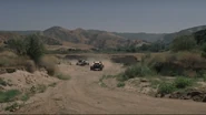 Extraction Team buggies on the dusty roads of Westworld