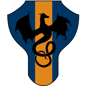 Thyros' Coat of Arms, the Wyvern Thyrnóc set over the nation's colors.