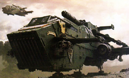 Thunderhawk Mrocznych Aniołów gotujący się do lotu.