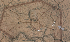 Mapa działań wojennych obrazująca sytuację po zdobyciu wyłomu