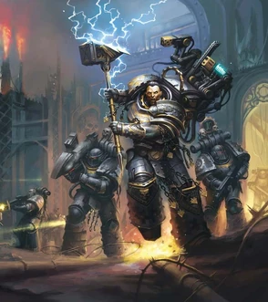 Ferrus Manus prowadzący swoich wojowników w trakcie Wielkiej Krucjaty