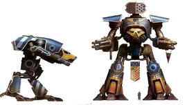 Porównanie rozmiarów, od lewej: Tytan klasy Warhound, Reaver oraz Gwardzista.
