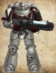 A Chogorian Outriders Primaris Hellblaster.