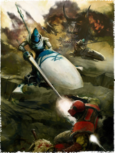 A Shining Spears Aspect Warrior taking out a vile Ork.