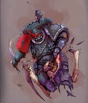 Veteran Sergeant Sunu in the Deathwatch killing a Tyranid Warrior