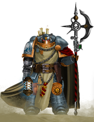 Depiction of the current chapter master of the sons of rapture, Hadriax Agrexan arrayed in full battle dress
