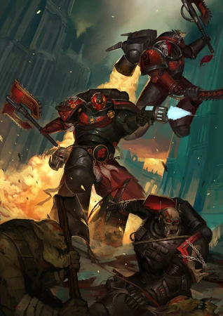  Chapter Master Rain accompanied by two Veteran Sergeants, Sunu and Chanu of the Rain Raiders. Working together to clear out the rest of the Orks on a failed Waaaagh on Bastion V after the defeat and beheading of Warboss Glutzark Grimsnag.