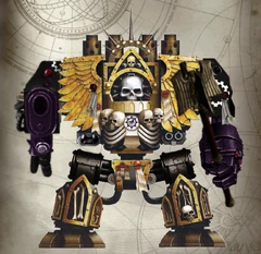 Iron Chaplain Silas entombed in a captured Venerable Dreadnought after incurring deadly wounds after successfully breaching the fortress-monastery of the renegade Black Wolves chapter.
