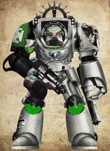 Caustic Reach Veteran Marine of the elite 1st Company arrayed in one of the Chapter's few remaining examples of Indomitus pattern Terminator Armour.
