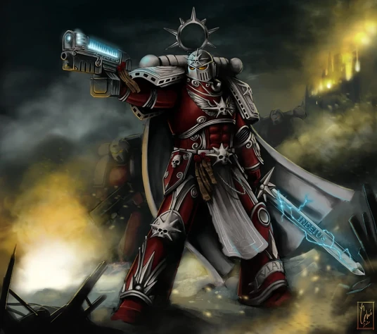Chapter Master Karstro Viann, leading the Star Angels during the Indomitus Crusade.