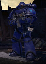 Lunar Guard Sergeant equipped in Mark VIII Errant Power Armour