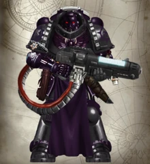 Shadow Brother Tagle Cruz of Clan Iloxii (9th Company) part of a fire support squad wielding a Heavy Plasma Incinerator.