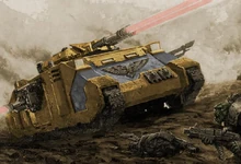 A Predator Annihilator of the Hellhounds chapter in combat against the hated Greenskin on an unknown world.