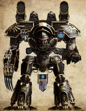 Legio Astros Warlord Titan Arbiter's Doom armed with a deadly Arioch Power Claw, Belicosa Volcano Cannon and Apocalypse Missile Launchers.