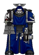 Warden Neros, the stoic and grim Chaplain of the 2nd Company