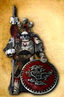 A Lightning Wraiths Sipahi Knight, the equivalent to a Bladeguard Veteran, armed with a traditional spear and shield in homage to the Kingdom of Qashai.