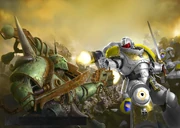 Dawn Guardians Lieutenant Voladan of 2nd Company leads a charge alongside the Ultramarines against the foul Death Guard.