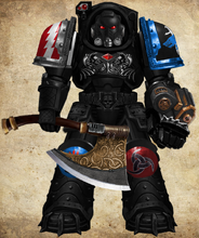 Knights of Russ Executioner of Order Onn (One), ("Holy Executioners"), Order of the Great Wolf, arrayed in Nihilus "Mk II" pattern Terminator Armour.