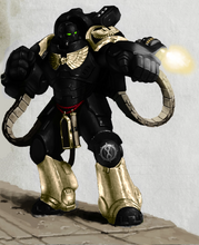 Ebon Knights Primaris Aggressor Zadkiel Sammiel, "Sombre Master of the Shrouded Citadel," assigned to the 8th Company ('Swordtakers'), unknown Fire Support Squad.