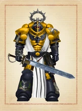 High Marshal Delen Arkus, wielding Dorn's Honour, one of the Twin Blades of Dorn.